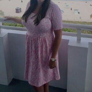 Plus Size Land's End Elbow Sleeve Scoop Neck Knit Dress - Pink Floral Size 1X